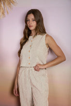 Mocha Stripe Button Top