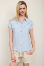Light Blue Collared Button Down Top