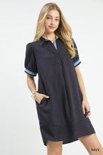Navy Linen Striped Polo Dress