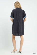 Navy Linen Striped Polo Dress