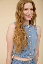 Scalloped Denim Button Top