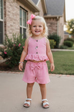 Girls Pink Stripe Shorts Set