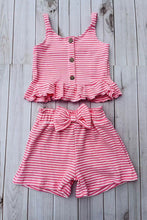 Girls Pink Stripe Shorts Set