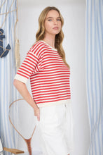 Red Stripe Short Sleeve Sweater