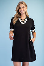 Black Contrast Trim Ruffle Dress