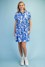 Blue Abstract Print Tie Dress