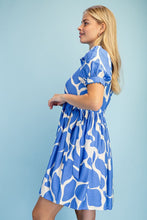 Blue Abstract Print Tie Dress
