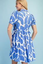 Blue Abstract Print Tie Dress