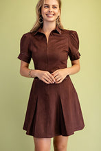 Brown Suede Pleated Dress
