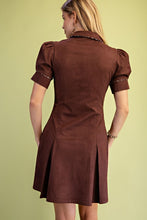 Brown Suede Pleated Dress