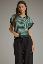 Hunter Green Striped Button Sweater