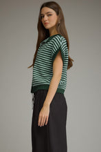 Hunter Green Striped Button Sweater