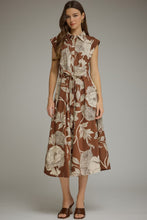 Brown Floral Belted Midi Dress