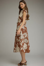 Brown Floral Belted Midi Dress