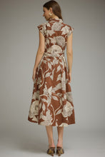 Brown Floral Belted Midi Dress