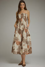 Mocha Pleated Floral Midi Dress