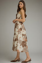 Mocha Pleated Floral Midi Dress