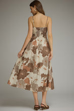 Mocha Pleated Floral Midi Dress