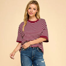 Burgundy Stripe Short Sleeve Top