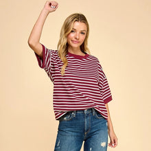 Burgundy Stripe Short Sleeve Top