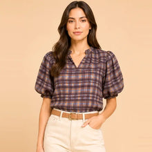 Plaid Puff Sleeve Top