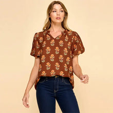 Brown Floral Puff Sleeve Top