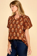 Brown Floral Puff Sleeve Top