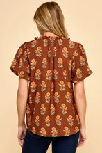 Brown Floral Puff Sleeve Top