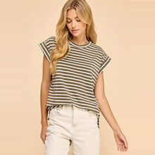 Olive Stripe Cap Sleeve Top