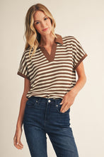 Brown Stripe V-Neck Top