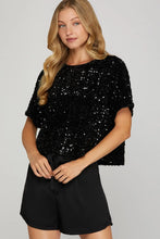 Black Short Sleeve Sequin Top