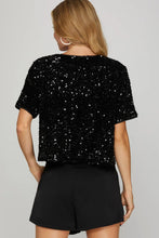Black Short Sleeve Sequin Top