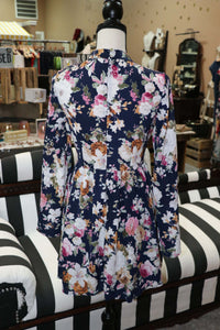 Navy Floral Mock Neck Dress