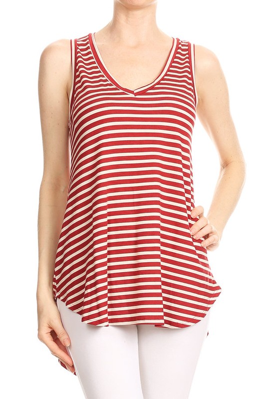 Wine Stripe V-Neck Tank