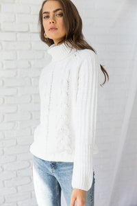 Ivory Chenille Cable Knit Sweater