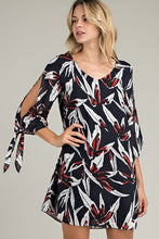 Navy Floral Knot Sleeve Dress
