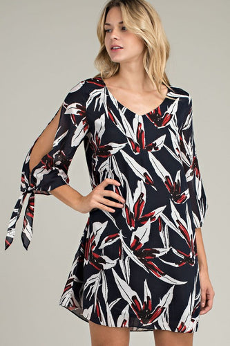 Navy Floral Knot Sleeve Dress