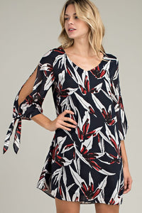 Navy Floral Knot Sleeve Dress