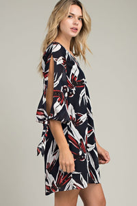 Navy Floral Knot Sleeve Dress