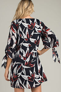 Navy Floral Knot Sleeve Dress
