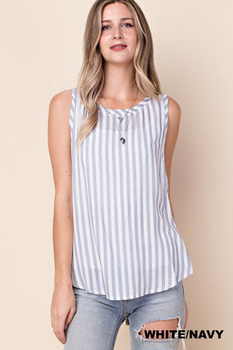 Blue Stripe Button Back Top