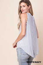 Blue Stripe Button Back Top