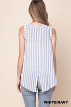 Blue Stripe Button Back Top