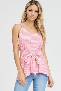 Coral Stripe Tie Tank