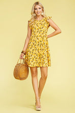 Mustard Floral Ruffle Sleeve Dress