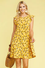 Mustard Floral Ruffle Sleeve Dress