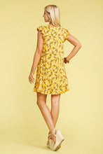 Mustard Floral Ruffle Sleeve Dress