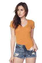 Mustard V-Neck Short Sleeve Bodysuit