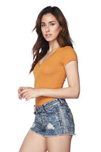 Mustard V-Neck Short Sleeve Bodysuit