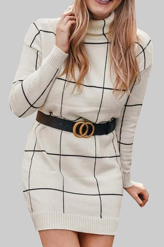 White Grid Sweater Dress